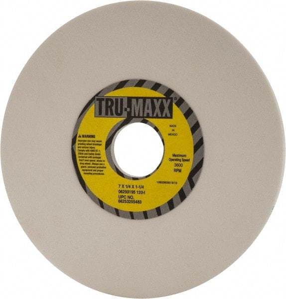 Tru-Maxx - 7" Diam x 1-1/4" Hole x 1/4" Thick, I Hardness, 120 Grit Surface Grinding Wheel - Aluminum Oxide, Type 1, Fine Grade, 3,600 Max RPM, Vitrified Bond, No Recess - Exact Tool & Supply