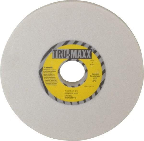 Tru-Maxx - 7" Diam x 1-1/4" Hole x 3/4" Thick, K Hardness, 60 Grit Surface Grinding Wheel - Aluminum Oxide, Type 1, Medium Grade, 3,600 Max RPM, Vitrified Bond, No Recess - Exact Tool & Supply