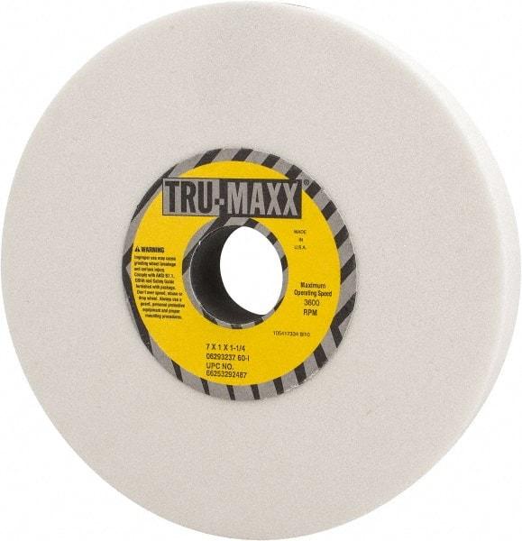 Tru-Maxx - 7" Diam x 1-1/4" Hole x 1" Thick, I Hardness, 60 Grit Surface Grinding Wheel - Aluminum Oxide, Type 1, Medium Grade, 3,600 Max RPM, Vitrified Bond, No Recess - Exact Tool & Supply
