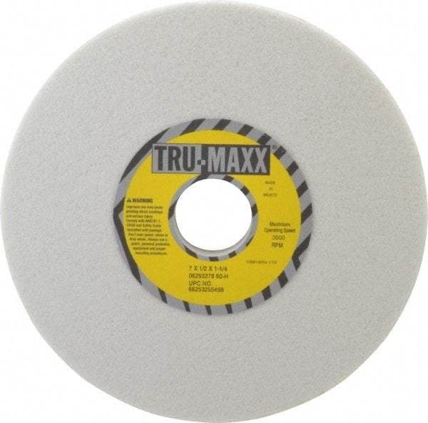 Tru-Maxx - 7" Diam x 1-1/4" Hole x 1/2" Thick, H Hardness, 60 Grit Surface Grinding Wheel - Aluminum Oxide, Type 1, Medium Grade, 3,600 Max RPM, Vitrified Bond, No Recess - Exact Tool & Supply