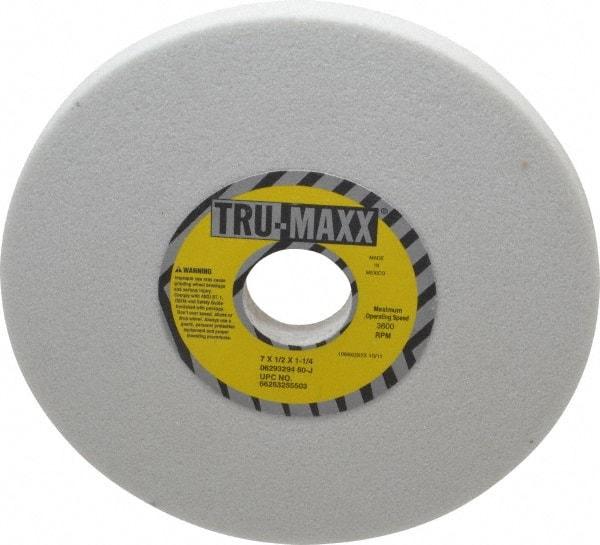 Tru-Maxx - 7" Diam x 1-1/4" Hole x 1/2" Thick, J Hardness, 60 Grit Surface Grinding Wheel - Aluminum Oxide, Type 1, Medium Grade, 3,600 Max RPM, Vitrified Bond, No Recess - Exact Tool & Supply