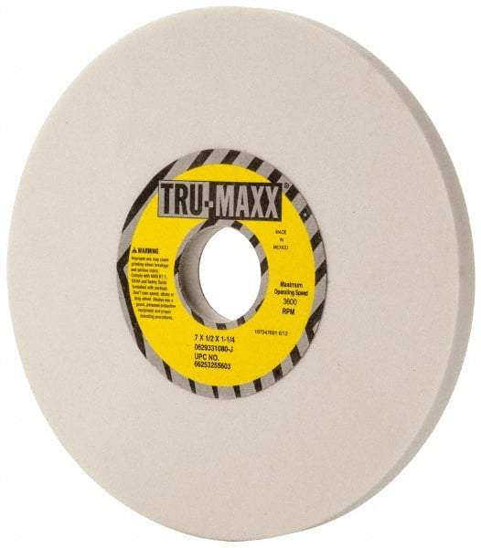 Tru-Maxx - 7" Diam x 1-1/4" Hole x 1/2" Thick, J Hardness, 80 Grit Surface Grinding Wheel - Aluminum Oxide, Type 1, Medium Grade, 3,600 Max RPM, Vitrified Bond, No Recess - Exact Tool & Supply
