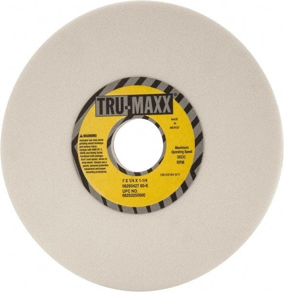Tru-Maxx - 7" Diam x 1-1/4" Hole x 1/4" Thick, K Hardness, 80 Grit Surface Grinding Wheel - Aluminum Oxide, Type 1, Medium Grade, 3,600 Max RPM, Vitrified Bond, No Recess - Exact Tool & Supply