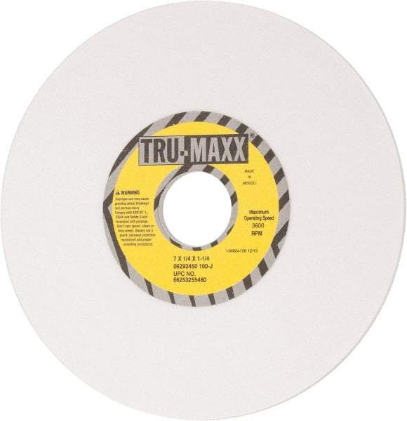 Tru-Maxx - 7" Diam x 1-1/4" Hole x 1/4" Thick, J Hardness, 100 Grit Surface Grinding Wheel - Aluminum Oxide, Type 1, Fine Grade, 3,600 Max RPM, Vitrified Bond, No Recess - Exact Tool & Supply