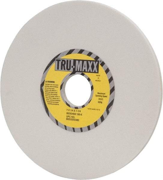 Tru-Maxx - 7" Diam x 1-1/4" Hole x 1/4" Thick, K Hardness, 100 Grit Surface Grinding Wheel - Aluminum Oxide, Type 1, Fine Grade, 3,600 Max RPM, Vitrified Bond, No Recess - Exact Tool & Supply