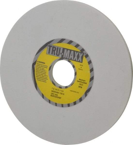 Tru-Maxx - 7" Diam x 1-1/4" Hole x 1/4" Thick, K Hardness, 150 Grit Surface Grinding Wheel - Aluminum Oxide, Type 1, Very Fine Grade, 3,600 Max RPM, Vitrified Bond, No Recess - Exact Tool & Supply