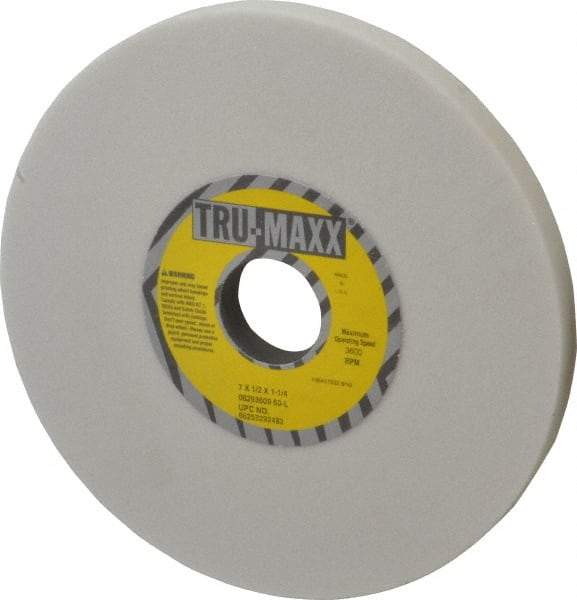 Tru-Maxx - 7" Diam x 1-1/4" Hole x 1/2" Thick, L Hardness, 60 Grit Surface Grinding Wheel - Aluminum Oxide, Type 1, Medium Grade, 3,600 Max RPM, Vitrified Bond, No Recess - Exact Tool & Supply
