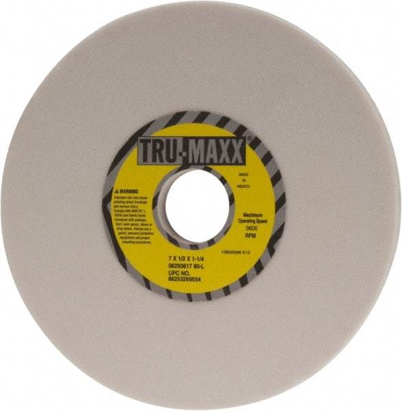 Tru-Maxx - 7" Diam x 1-1/4" Hole x 1/2" Thick, L Hardness, 80 Grit Surface Grinding Wheel - Aluminum Oxide, Type 1, Medium Grade, 3,600 Max RPM, Vitrified Bond, No Recess - Exact Tool & Supply