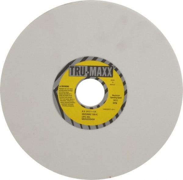 Tru-Maxx - 8" Diam x 1-1/4" Hole x 1/4" Thick, K Hardness, 100 Grit Surface Grinding Wheel - Aluminum Oxide, Type 1, Fine Grade, 3,600 Max RPM, Vitrified Bond, No Recess - Exact Tool & Supply
