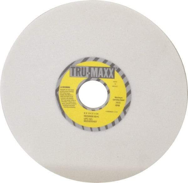 Tru-Maxx - 8" Diam x 1-1/4" Hole x 1/4" Thick, K Hardness, 60 Grit Surface Grinding Wheel - Aluminum Oxide, Type 1, Medium Grade, 3,600 Max RPM, Vitrified Bond, No Recess - Exact Tool & Supply