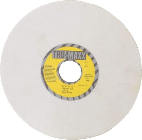 Tru-Maxx - 8" Diam x 1-1/4" Hole x 1/4" Thick, K Hardness, 80 Grit Surface Grinding Wheel - Aluminum Oxide, Type 1, Medium Grade, 3,600 Max RPM, Vitrified Bond, No Recess - Exact Tool & Supply