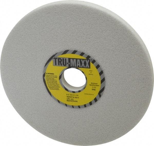 Tru-Maxx - 8" Diam x 1-1/4" Hole x 1/2" Thick, H Hardness, 46 Grit Surface Grinding Wheel - Aluminum Oxide, Type 1, Coarse Grade, 3,105 Max RPM, Vitrified Bond, No Recess - Exact Tool & Supply
