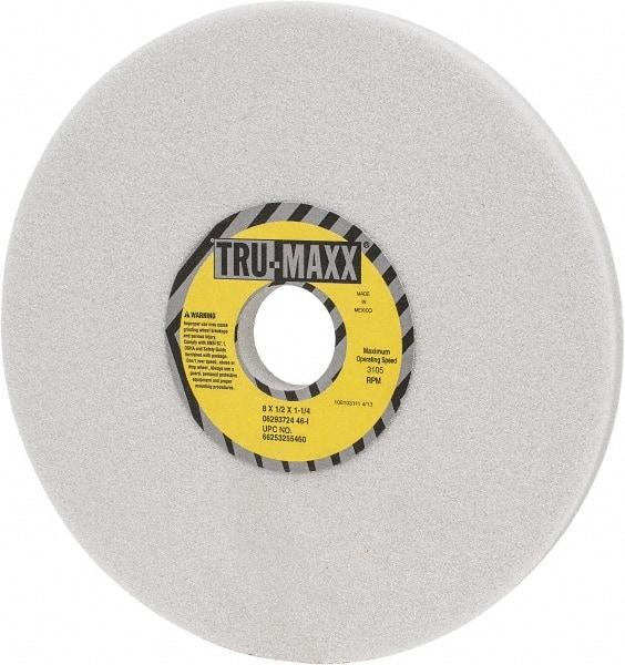 Tru-Maxx - 8" Diam x 1-1/4" Hole x 1/2" Thick, I Hardness, 46 Grit Surface Grinding Wheel - Aluminum Oxide, Type 1, Coarse Grade, 3,105 Max RPM, Vitrified Bond, No Recess - Exact Tool & Supply