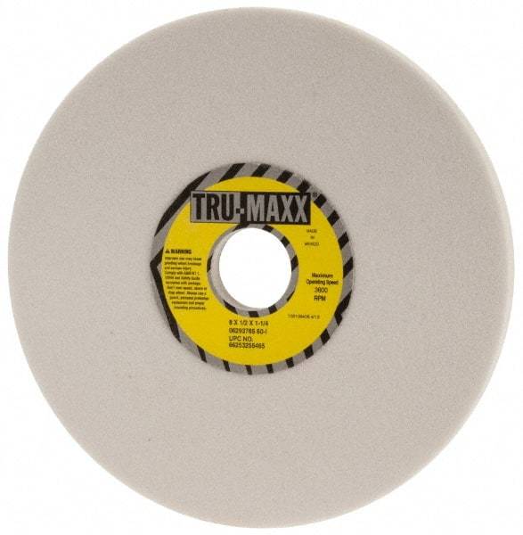 Tru-Maxx - 8" Diam x 1-1/4" Hole x 1/2" Thick, I Hardness, 60 Grit Surface Grinding Wheel - Aluminum Oxide, Type 1, Medium Grade, 3,600 Max RPM, Vitrified Bond, No Recess - Exact Tool & Supply