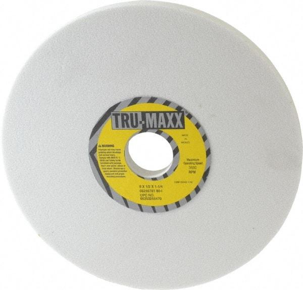 Tru-Maxx - 8" Diam x 1-1/4" Hole x 1/2" Thick, I Hardness, 80 Grit Surface Grinding Wheel - Aluminum Oxide, Type 1, Medium Grade, 3,600 Max RPM, Vitrified Bond, No Recess - Exact Tool & Supply