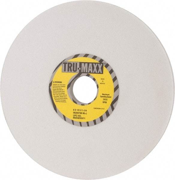 Tru-Maxx - 8" Diam x 1-1/4" Hole x 1/2" Thick, J Hardness, 80 Grit Surface Grinding Wheel - Aluminum Oxide, Type 1, Medium Grade, 3,600 Max RPM, Vitrified Bond, No Recess - Exact Tool & Supply