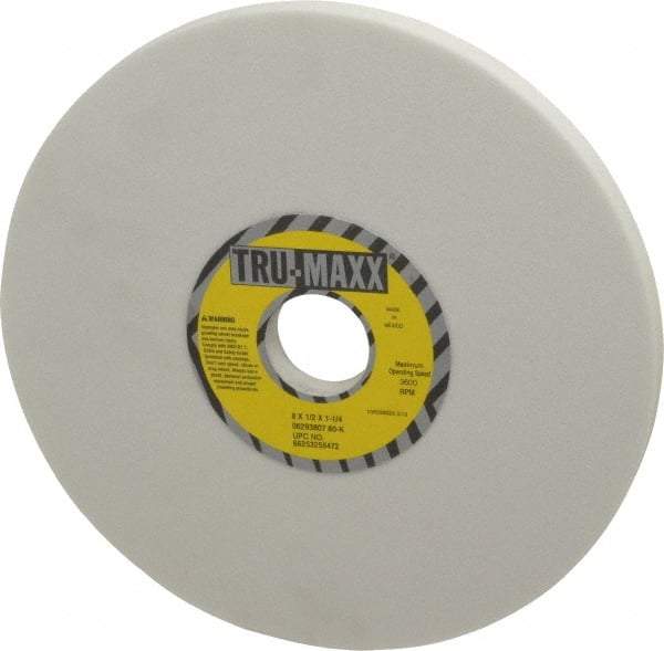 Tru-Maxx - 8" Diam x 1-1/4" Hole x 1/2" Thick, K Hardness, 80 Grit Surface Grinding Wheel - Aluminum Oxide, Type 1, Medium Grade, 3,600 Max RPM, Vitrified Bond, No Recess - Exact Tool & Supply