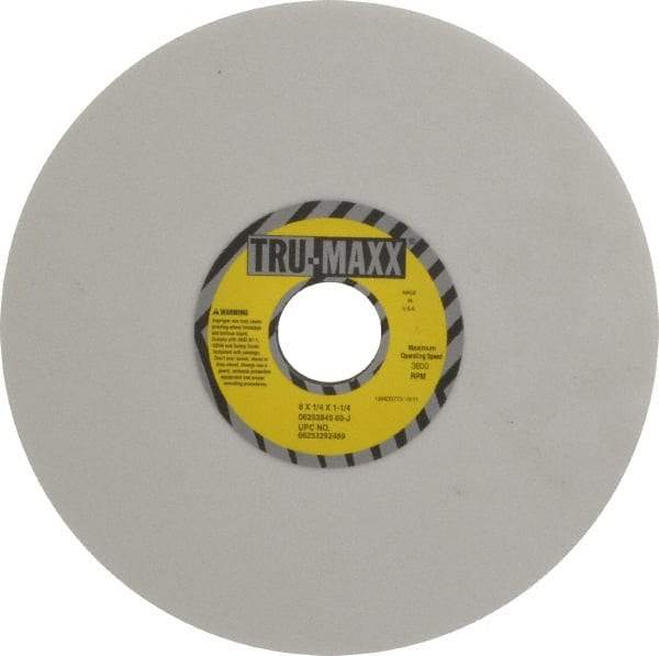 Tru-Maxx - 8" Diam x 1-1/4" Hole x 1/4" Thick, J Hardness, 60 Grit Surface Grinding Wheel - Aluminum Oxide, Type 1, Medium Grade, 3,600 Max RPM, Vitrified Bond, No Recess - Exact Tool & Supply