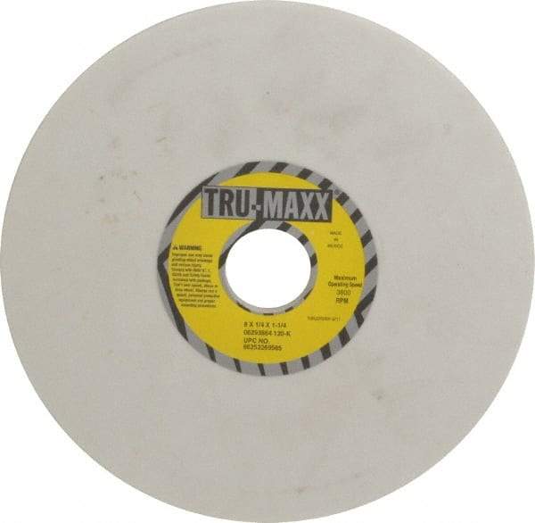 Tru-Maxx - 8" Diam x 1-1/4" Hole x 1/4" Thick, K Hardness, 120 Grit Surface Grinding Wheel - Aluminum Oxide, Type 1, Fine Grade, 3,600 Max RPM, Vitrified Bond, No Recess - Exact Tool & Supply