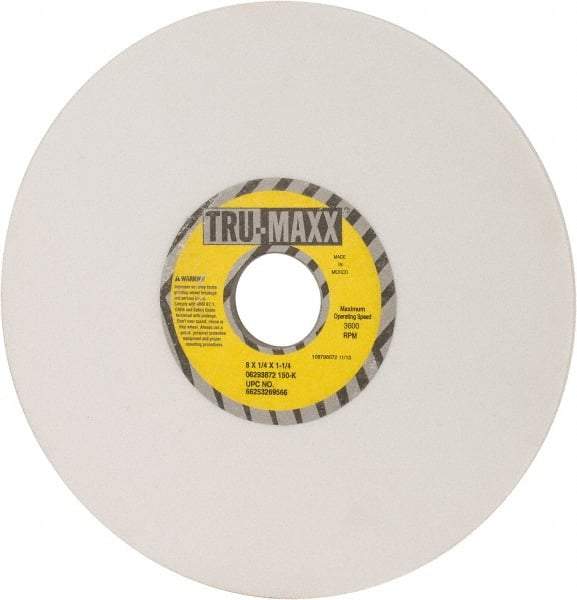 Tru-Maxx - 8" Diam x 1-1/4" Hole x 1/4" Thick, K Hardness, 150 Grit Surface Grinding Wheel - Aluminum Oxide, Type 1, Very Fine Grade, 3,600 Max RPM, Vitrified Bond, No Recess - Exact Tool & Supply