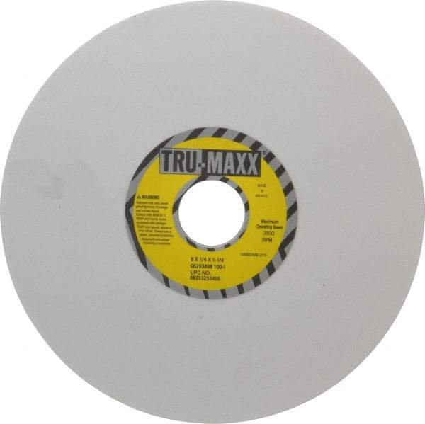 Tru-Maxx - 8" Diam x 1-1/4" Hole x 1/4" Thick, I Hardness, 100 Grit Surface Grinding Wheel - Aluminum Oxide, Type 1, Fine Grade, 3,600 Max RPM, Vitrified Bond, No Recess - Exact Tool & Supply