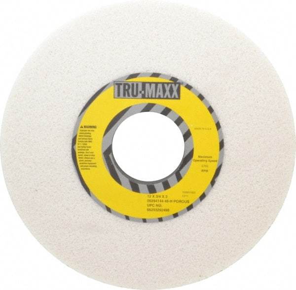 Tru-Maxx - 12" Diam x 3" Hole x 3/4" Thick, H Hardness, 46 Grit Surface Grinding Wheel - Aluminum Oxide, Type 1, Coarse Grade, 2,705 Max RPM, Vitrified Bond, No Recess - Exact Tool & Supply