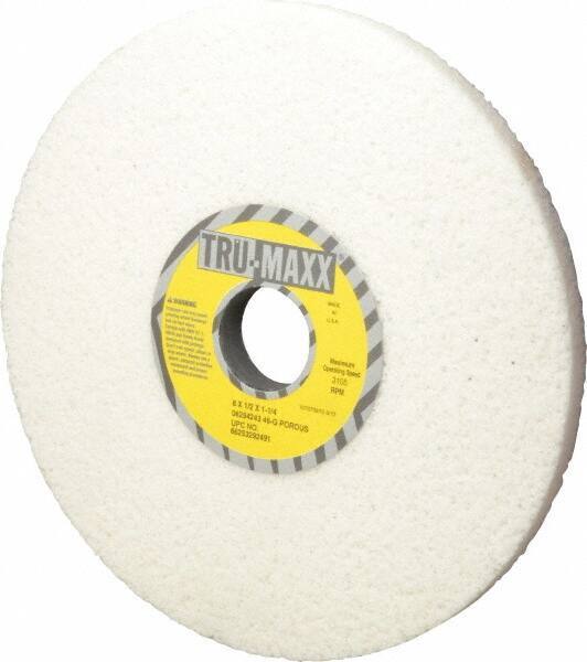 Tru-Maxx - 8" Diam x 1-1/4" Hole x 1/2" Thick, G Hardness, 46 Grit Surface Grinding Wheel - Aluminum Oxide, Type 1, Coarse Grade, 3,105 Max RPM, Vitrified Bond, No Recess - Exact Tool & Supply