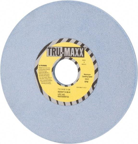 Tru-Maxx - 7" Diam x 1-1/4" Hole x 1/4" Thick, K Hardness, 80 Grit Surface Grinding Wheel - Ceramic, Type 1, Medium Grade, 3,600 Max RPM, Vitrified Bond, No Recess - Exact Tool & Supply