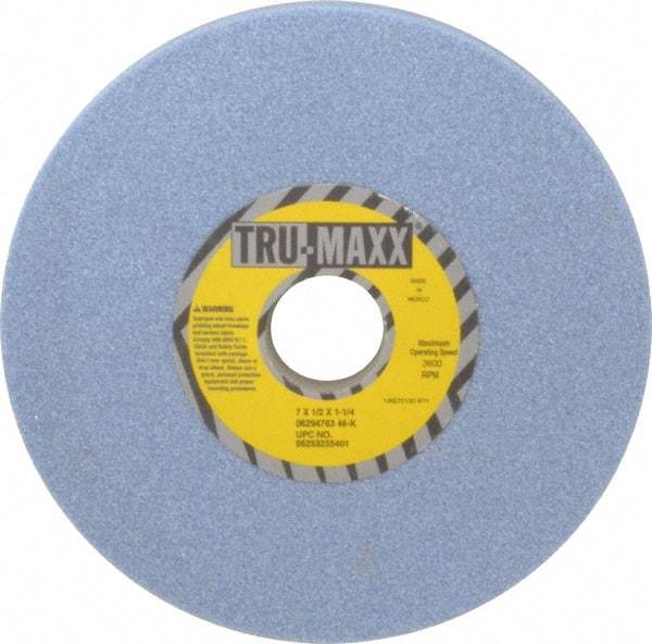 Tru-Maxx - 7" Diam x 1-1/4" Hole x 1/2" Thick, K Hardness, 46 Grit Surface Grinding Wheel - Ceramic, Type 1, Coarse Grade, 3,600 Max RPM, Vitrified Bond, No Recess - Exact Tool & Supply