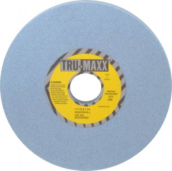Tru-Maxx - 7" Diam x 1-1/4" Hole x 1/2" Thick, J Hardness, 60 Grit Surface Grinding Wheel - Ceramic, Type 1, Medium Grade, 3,600 Max RPM, Vitrified Bond, No Recess - Exact Tool & Supply