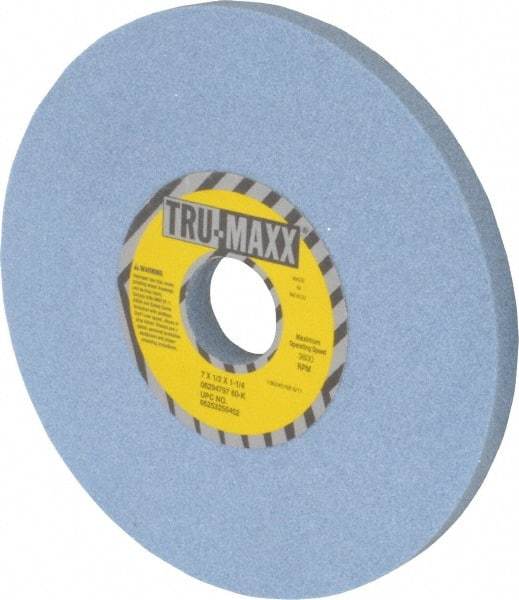 Tru-Maxx - 7" Diam x 1-1/4" Hole x 1/2" Thick, K Hardness, 60 Grit Surface Grinding Wheel - Ceramic, Type 1, Medium Grade, 3,600 Max RPM, Vitrified Bond, No Recess - Exact Tool & Supply