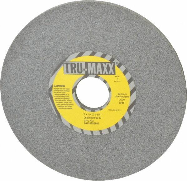 Tru-Maxx - 7" Diam x 1-1/4" Hole x 1/4" Thick, K Hardness, 60 Grit Surface Grinding Wheel - Aluminum Oxide, Type 1, Medium Grade, 3,600 Max RPM, Vitrified Bond, No Recess - Exact Tool & Supply