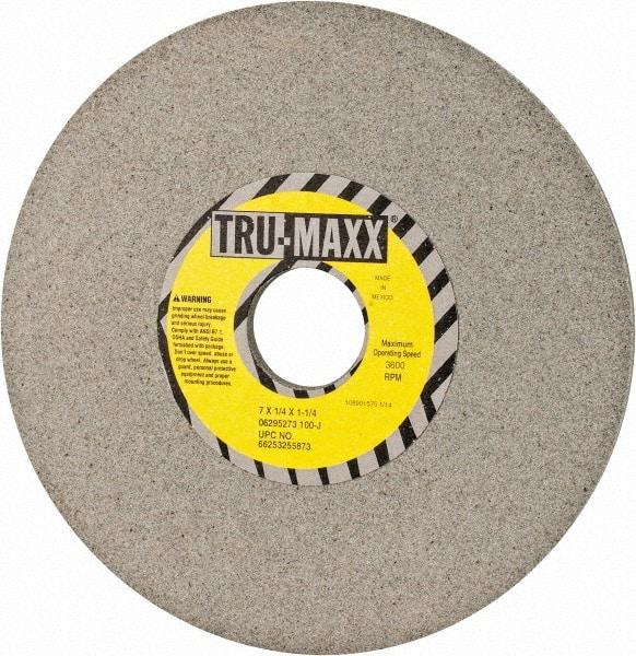 Tru-Maxx - 7" Diam x 1-1/4" Hole x 1/4" Thick, J Hardness, 100 Grit Surface Grinding Wheel - Aluminum Oxide, Type 1, Fine Grade, 3,600 Max RPM, Vitrified Bond, No Recess - Exact Tool & Supply