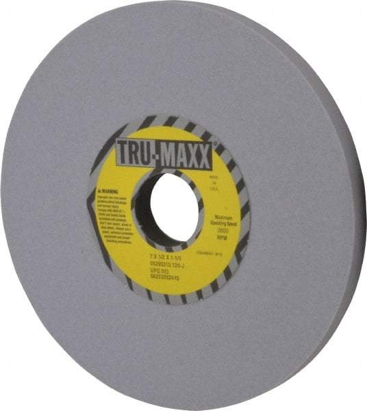 Tru-Maxx - 7" Diam x 1-1/4" Hole x 1/2" Thick, L Hardness, 120 Grit Surface Grinding Wheel - Aluminum Oxide, Type 1, Fine Grade, 3,600 Max RPM, Vitrified Bond, No Recess - Exact Tool & Supply