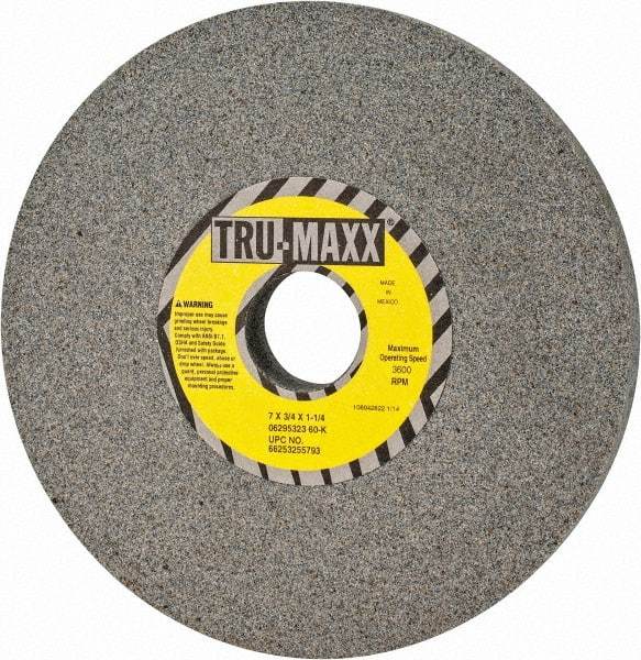 Tru-Maxx - 7" Diam x 1-1/4" Hole x 3/4" Thick, K Hardness, 60 Grit Surface Grinding Wheel - Aluminum Oxide, Type 1, Medium Grade, 3,600 Max RPM, Vitrified Bond, No Recess - Exact Tool & Supply