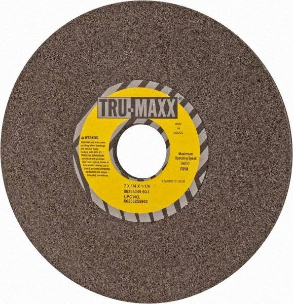 Tru-Maxx - 7" Diam x 1-1/4" Hole x 1/4" Thick, I Hardness, 60 Grit Surface Grinding Wheel - Aluminum Oxide, Type 1, Medium Grade, 3,600 Max RPM, Vitrified Bond, No Recess - Exact Tool & Supply