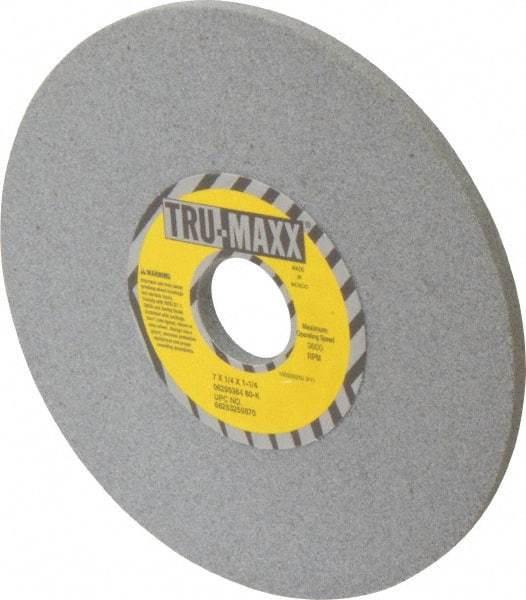 Tru-Maxx - 7" Diam x 1-1/4" Hole x 1/4" Thick, K Hardness, 80 Grit Surface Grinding Wheel - Aluminum Oxide, Type 1, Medium Grade, 3,600 Max RPM, Vitrified Bond, No Recess - Exact Tool & Supply