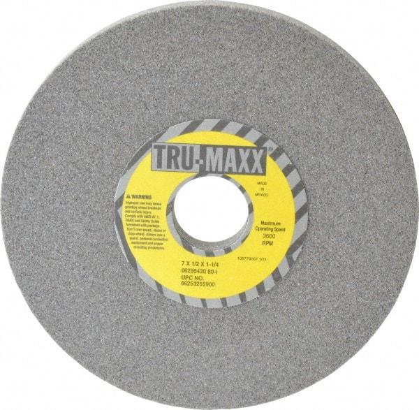 Tru-Maxx - 7" Diam x 1-1/4" Hole x 1/2" Thick, I Hardness, 80 Grit Surface Grinding Wheel - Aluminum Oxide, Type 1, Medium Grade, 3,600 Max RPM, Vitrified Bond, No Recess - Exact Tool & Supply