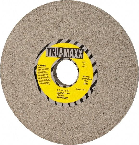 Tru-Maxx - 7" Diam x 1-1/4" Hole x 1/2" Thick, I Hardness, 100 Grit Surface Grinding Wheel - Aluminum Oxide, Type 1, Fine Grade, 3,600 Max RPM, Vitrified Bond, No Recess - Exact Tool & Supply