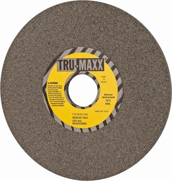 Tru-Maxx - 7" Diam x 1-1/4" Hole x 1/4" Thick, H Hardness, 80 Grit Surface Grinding Wheel - Aluminum Oxide, Type 1, Medium Grade, 3,600 Max RPM, Vitrified Bond, No Recess - Exact Tool & Supply