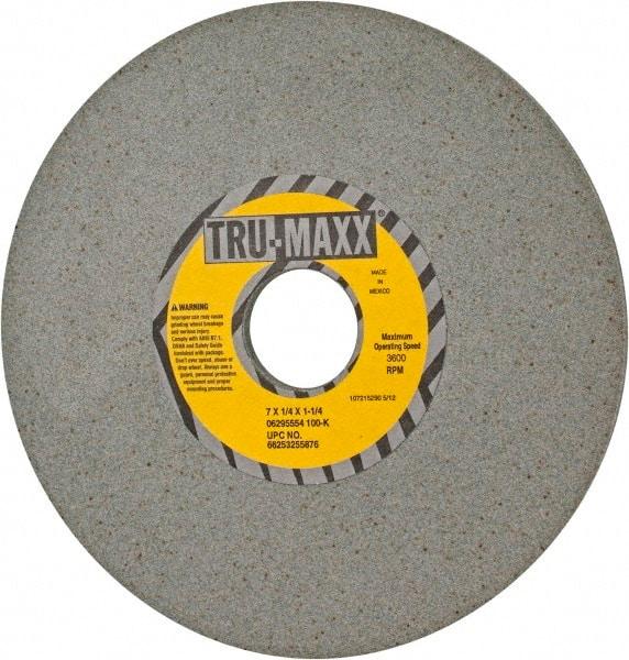 Tru-Maxx - 7" Diam x 1-1/4" Hole x 1/4" Thick, K Hardness, 100 Grit Surface Grinding Wheel - Aluminum Oxide, Type 1, Fine Grade, 3,600 Max RPM, Vitrified Bond, No Recess - Exact Tool & Supply
