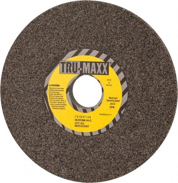 Tru-Maxx - 7" Diam x 1-1/4" Hole x 1/2" Thick, G Hardness, 46 Grit Surface Grinding Wheel - Aluminum Oxide, Type 1, Coarse Grade, 3,600 Max RPM, Vitrified Bond, No Recess - Exact Tool & Supply