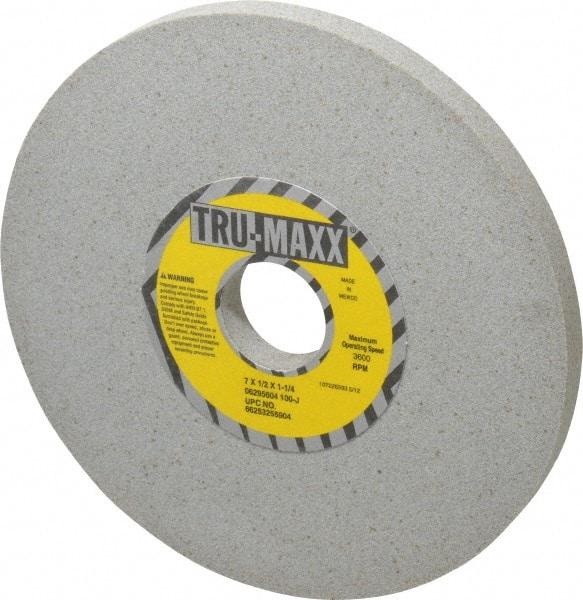Tru-Maxx - 7" Diam x 1-1/4" Hole x 1/2" Thick, J Hardness, 100 Grit Surface Grinding Wheel - Aluminum Oxide, Type 1, Fine Grade, 3,600 Max RPM, Vitrified Bond, No Recess - Exact Tool & Supply