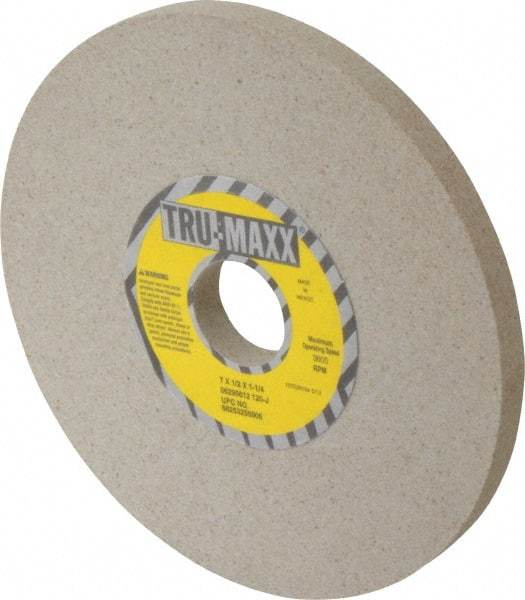 Tru-Maxx - 7" Diam x 1-1/4" Hole x 1/2" Thick, J Hardness, 120 Grit Surface Grinding Wheel - Aluminum Oxide, Type 1, Fine Grade, 3,600 Max RPM, Vitrified Bond, No Recess - Exact Tool & Supply