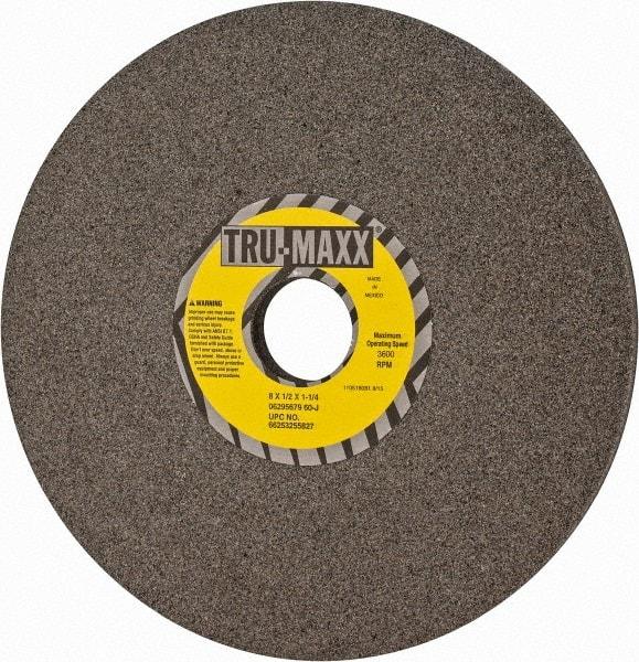 Tru-Maxx - 8" Diam x 1-1/4" Hole x 1/2" Thick, J Hardness, 60 Grit Surface Grinding Wheel - Aluminum Oxide, Type 1, Medium Grade, 3,600 Max RPM, Vitrified Bond, No Recess - Exact Tool & Supply