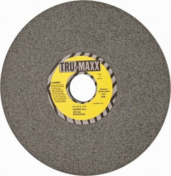Tru-Maxx - 8" Diam x 1-1/4" Hole x 1/4" Thick, J Hardness, 60 Grit Surface Grinding Wheel - Aluminum Oxide, Type 1, Medium Grade, 3,600 Max RPM, Vitrified Bond, No Recess - Exact Tool & Supply