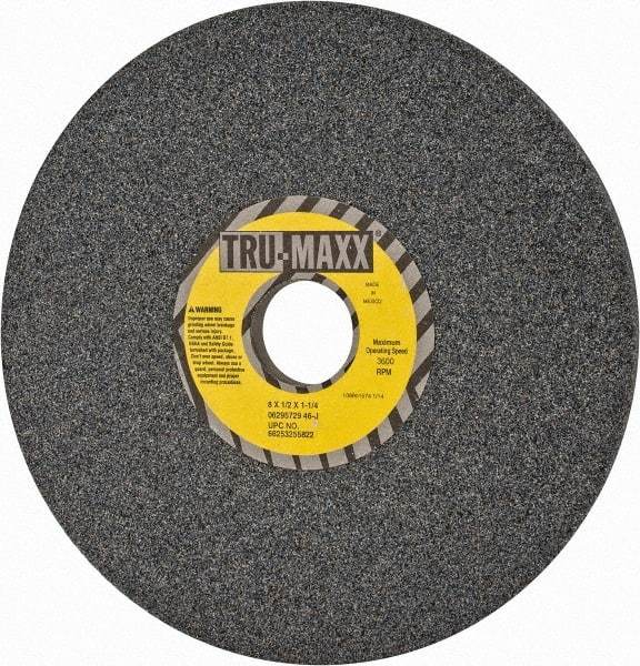Tru-Maxx - 8" Diam x 1-1/4" Hole x 1/2" Thick, J Hardness, 46 Grit Surface Grinding Wheel - Aluminum Oxide, Type 1, Coarse Grade, 3,600 Max RPM, Vitrified Bond, No Recess - Exact Tool & Supply