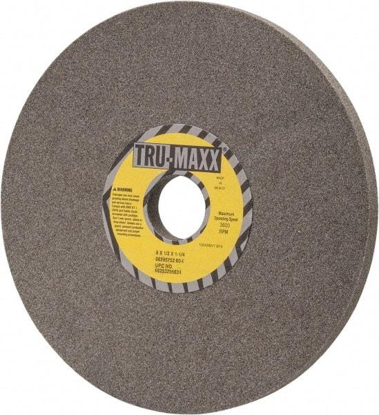 Tru-Maxx - 8" Diam x 1-1/4" Hole x 1/2" Thick, I Hardness, 80 Grit Surface Grinding Wheel - Aluminum Oxide, Type 1, Medium Grade, 3,600 Max RPM, Vitrified Bond, No Recess - Exact Tool & Supply