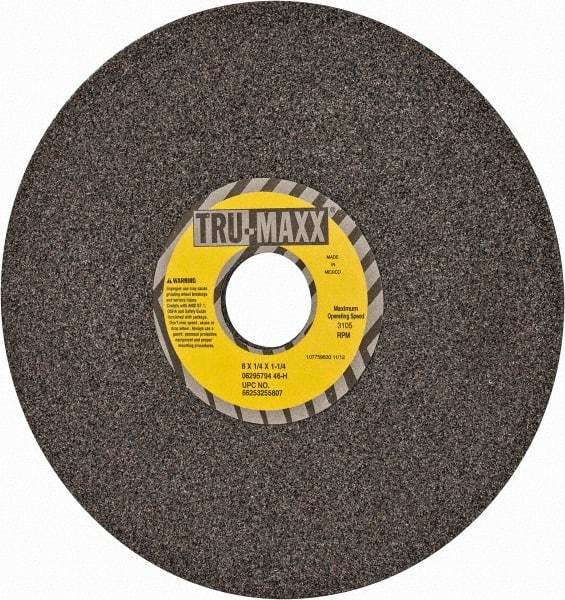 Tru-Maxx - 8" Diam x 1-1/4" Hole x 1/4" Thick, H Hardness, 46 Grit Surface Grinding Wheel - Aluminum Oxide, Type 1, Coarse Grade, 3,105 Max RPM, Vitrified Bond, No Recess - Exact Tool & Supply