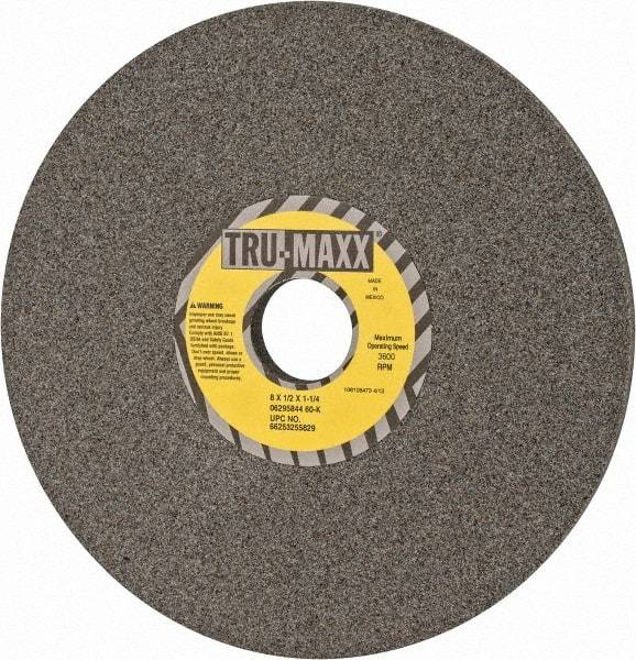 Tru-Maxx - 8" Diam x 1-1/4" Hole x 1/2" Thick, K Hardness, 60 Grit Surface Grinding Wheel - Aluminum Oxide, Type 1, Medium Grade, 3,600 Max RPM, Vitrified Bond, No Recess - Exact Tool & Supply